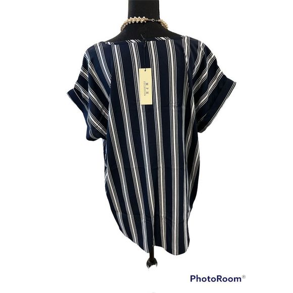 Striped Cap Sleeve Blouse by MPH Collection - Picture 3 of 7